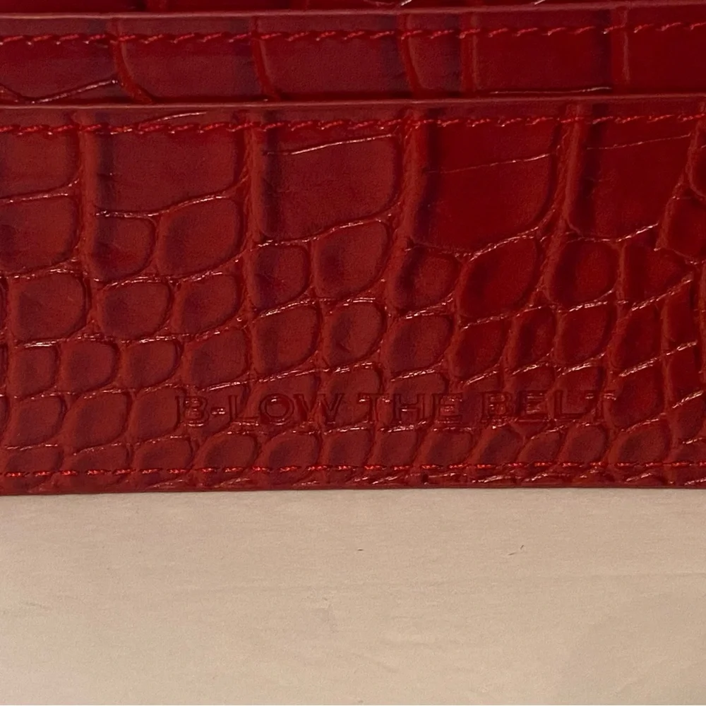 B-LOW THE BELT BRAND RED LEATHER CROCO LOOK CARD HOLDER ACCESSORY WALLET USA